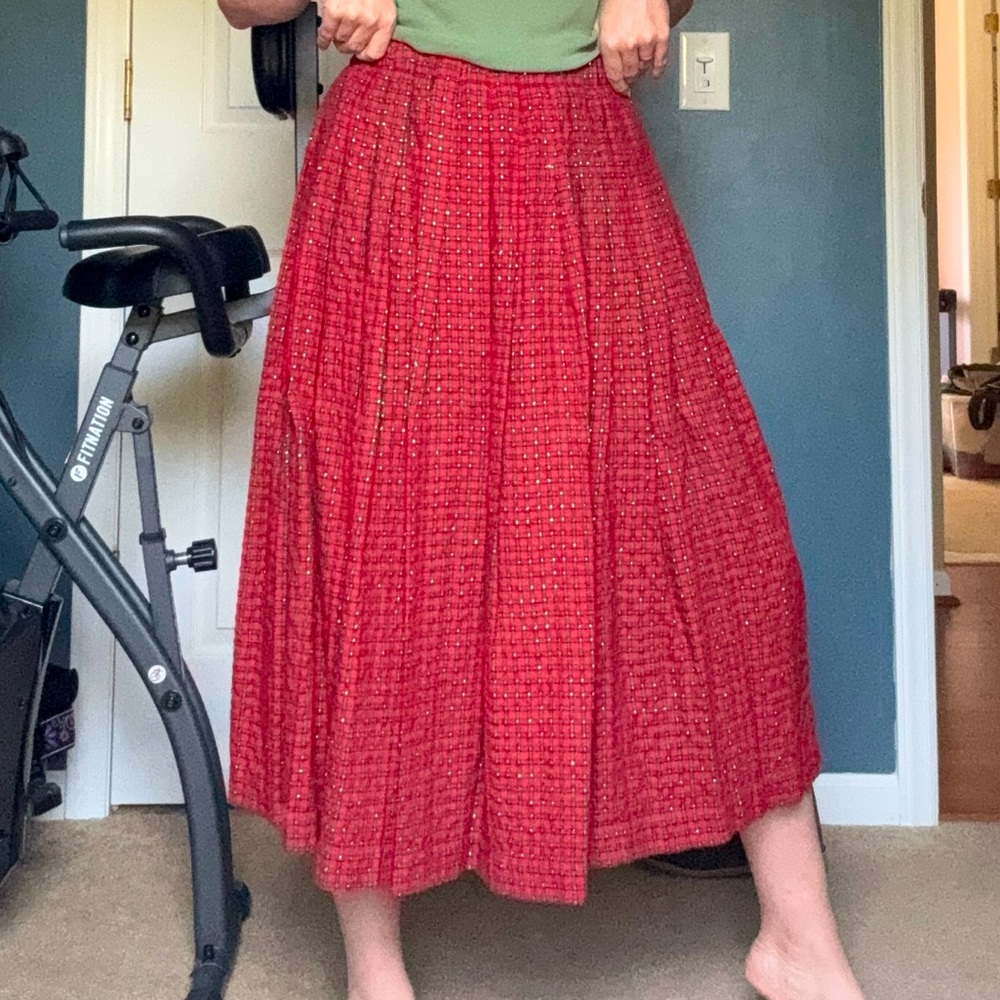 VINTAGE Red Talbots Pleated Plaid Skirt